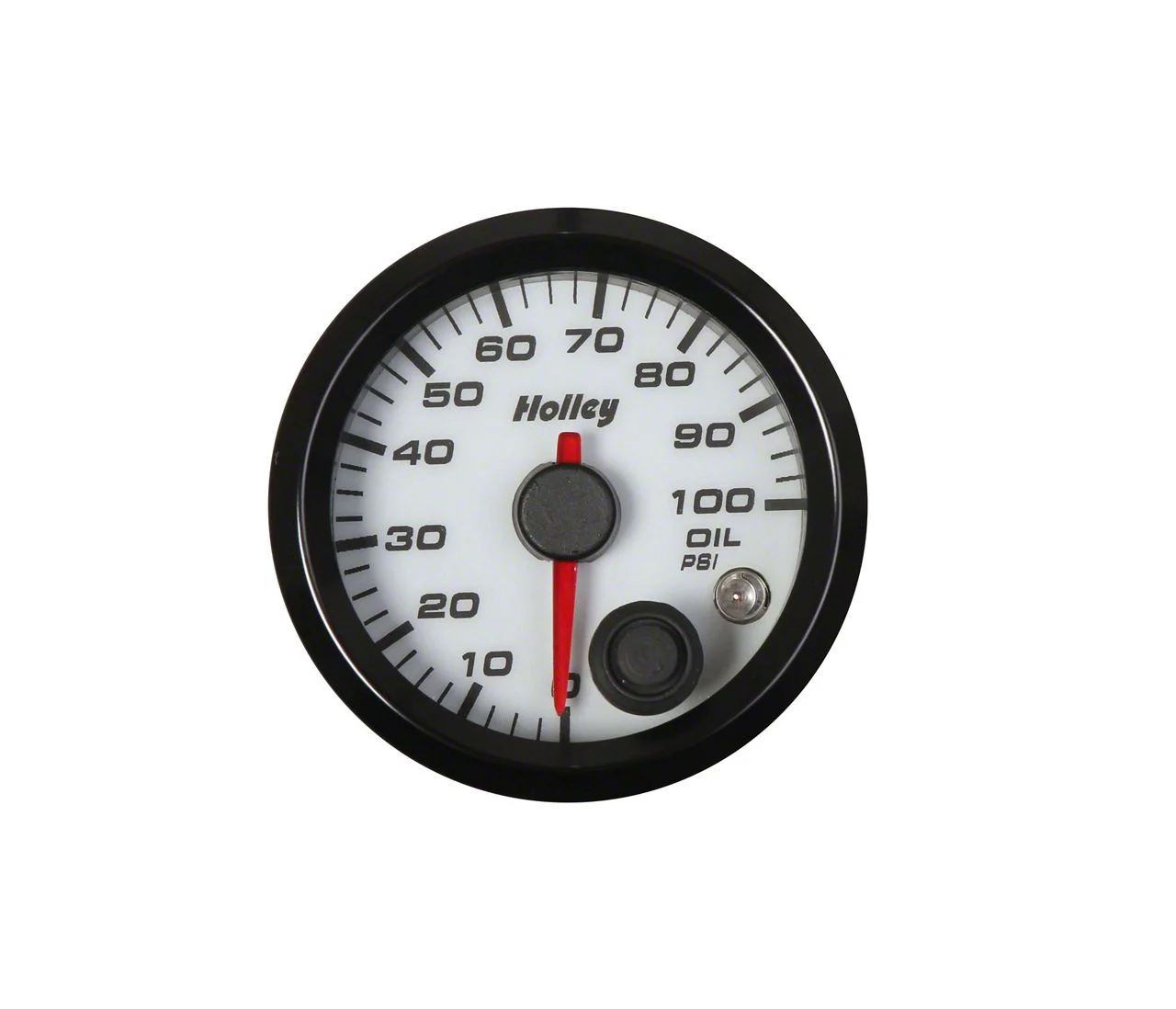Holley 2-1/16-Inch Analog Style Oil Pressure Gauge; 10 to 100 PSI; White (Universal; Some Adaptation May Be Required)