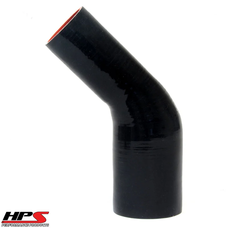 HPS 2" - 2.75" ID High Temp 4-ply Reinforced Silicone 45 Degree Elbow Reducer Hose Black (51mm - 70mm ID)