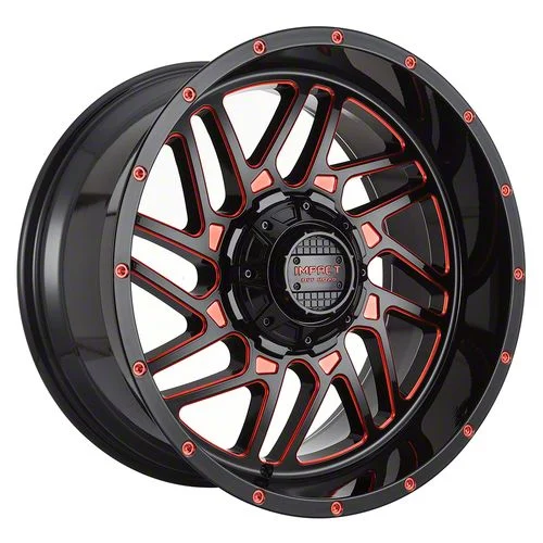 Impact Wheels 808 Gloss Black and Red Milled 6-Lug Wheel; 22x12; -44mm Offset (21-26 Tahoe)