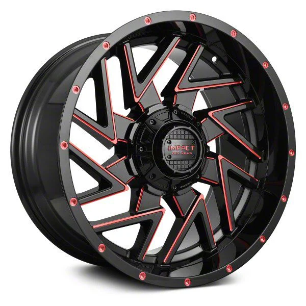 Impact Wheels 809 Gloss Black and Red Milled 6-Lug Wheel; 20x10; -12mm Offset (21-26 Tahoe)