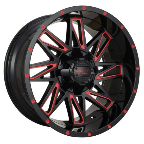 Impact Wheels 814 Gloss Black and Red Milled 6-Lug Wheel; 18x9; -12mm Offset (21-24 Tahoe)