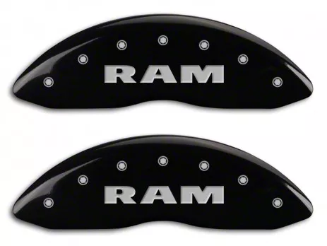 MGP Brake Caliper Covers with RAM and RAMHEAD Logo; Black; Front and Rear (11-18 RAM 1500)