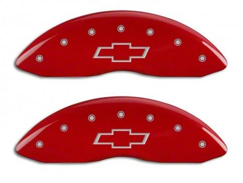 MGP Brake Caliper Covers with Bowtie Logo; Red; Front Only (07-13 Silverado 1500)