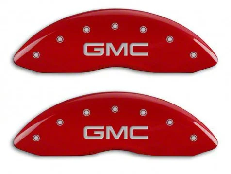 MGP Brake Caliper Covers with GMC Logo; Red; Front Only (07-13 Sierra 1500)
