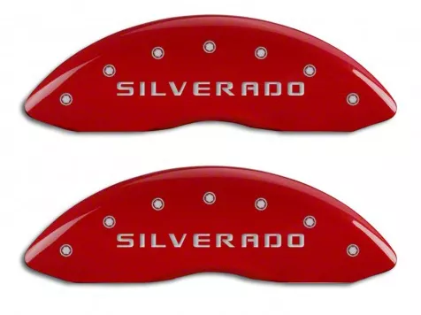 MGP Brake Caliper Covers with Silverado Logo; Red; Front Only (07-13 Silverado 1500)