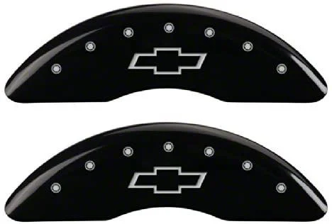 MGP Brake Caliper Covers with Bowtie Logo; Black; Front and Rear (11-19 Silverado 2500 HD SRW)