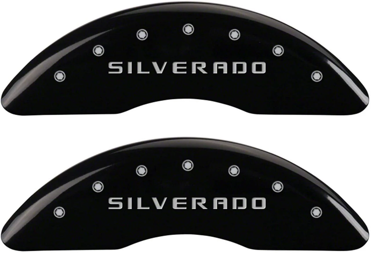 MGP Brake Caliper Covers with Silverado Logo; Black; Front and Rear (11-19 Silverado 2500 HD SRW)