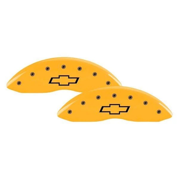 MGP Brake Caliper Covers with Bowtie Logo; Yellow; Front and Rear (20-26 Silverado 2500 HD)