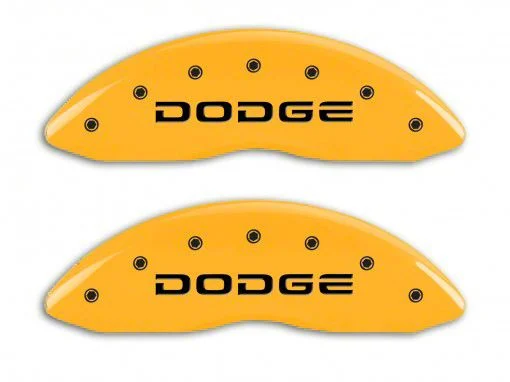 MGP Brake Caliper Covers with Broken Dodge Logo; Yellow; Front and Rear (02-05 RAM 1500, Excluding SRT-10)