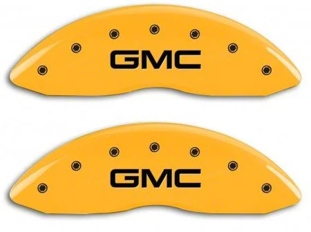 MGP Brake Caliper Covers with GMC Logo; Yellow; Front and Rear (14-18 Sierra 1500)