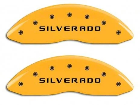 MGP Brake Caliper Covers with Silverado Logo; Yellow; Front and Rear (07-13 Silverado 1500)