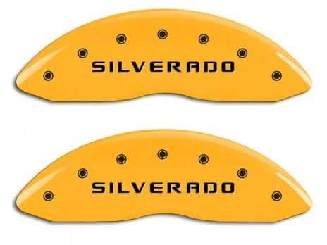 MGP Brake Caliper Covers with Silverado Logo; Yellow; Front and Rear (14-18 Silverado 1500)