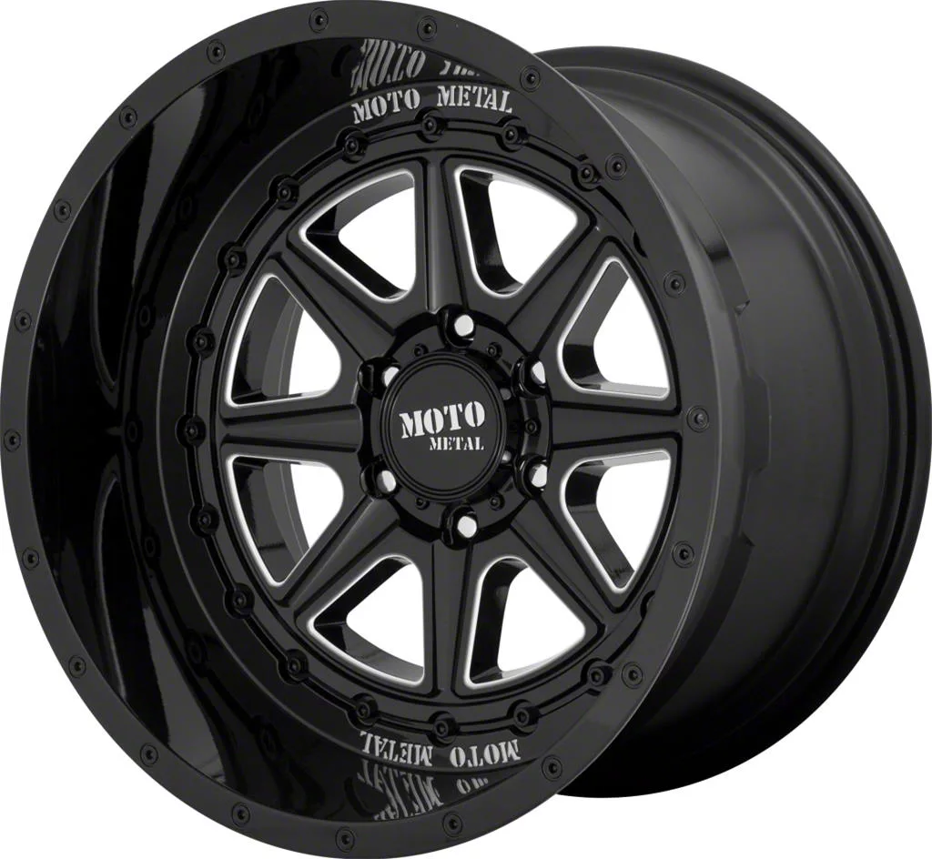 Moto Metal MO801 Phantom Gloss Black Milled 8-Lug Wheel; 22x12; -44mm Offset (10-18 RAM 3500 SRW)