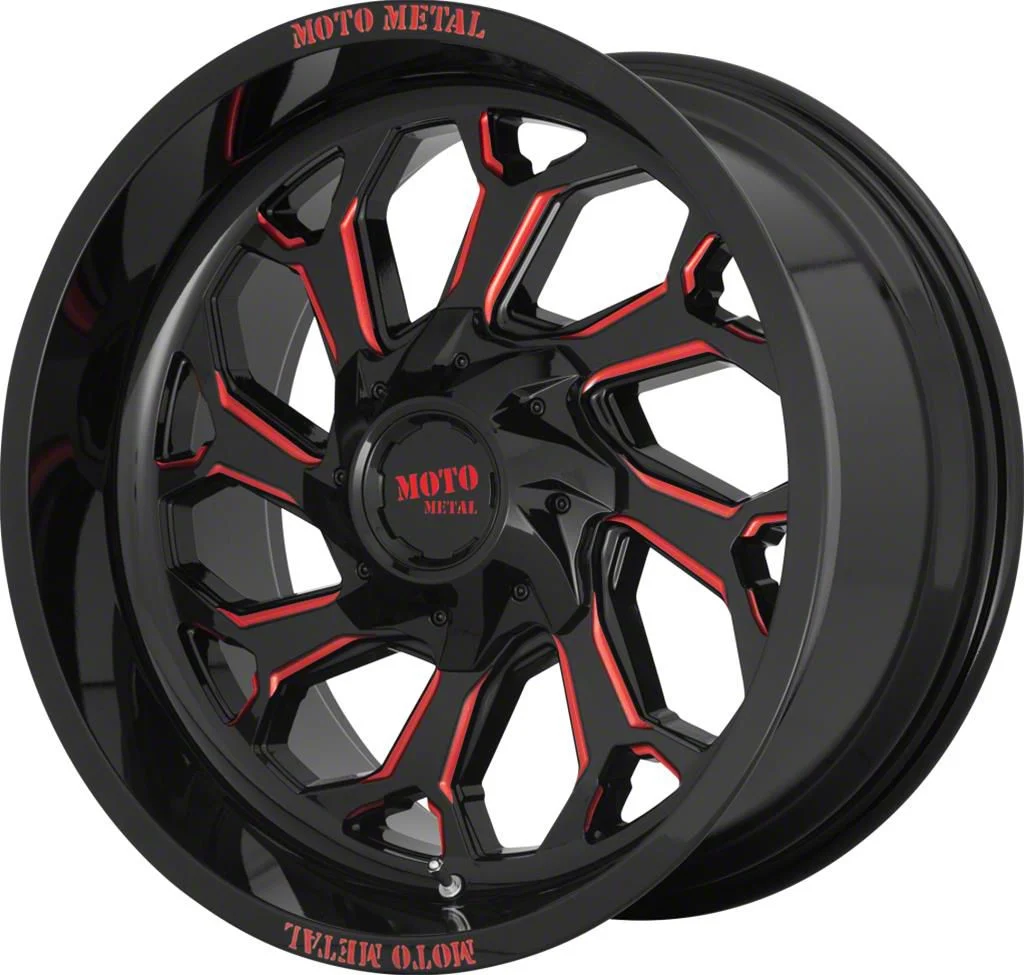 Moto Metal MO999 Gloss Black with Red Milled 8-Lug Wheel; 22x12; -44mm Offset (06-08 RAM 1500 Mega Cab)