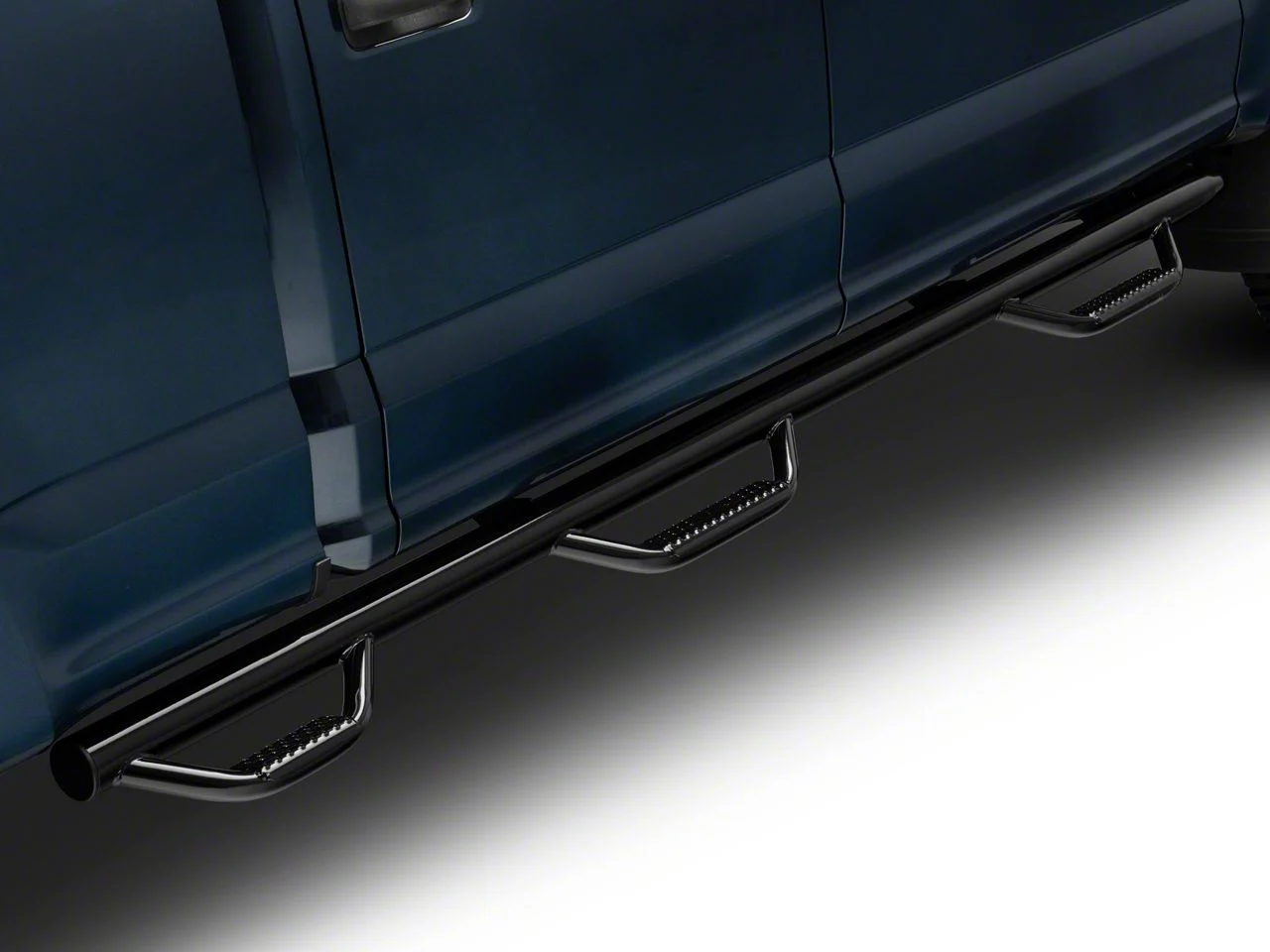 N-Fab Wheel 2 Wheel Bed Access Nerf Side Step Bars; Gloss Black (17-26 F-250 Super Duty SuperCrew w/ 6-3/4-Foot Bed)