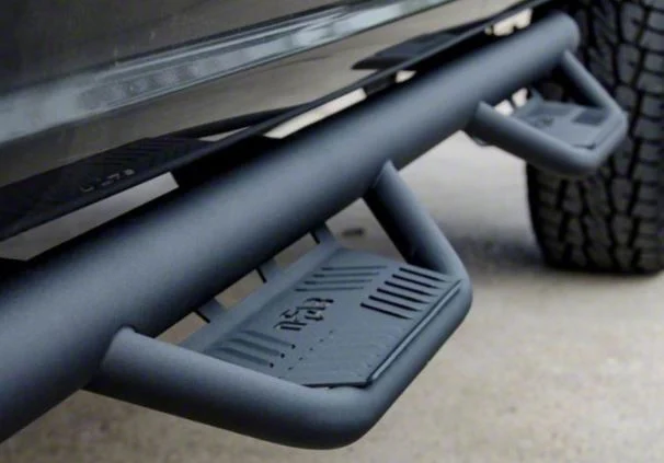 N-Fab Cab Length Podium Nerf Side Step Bars; Textured Black (07-13 Sierra 1500 Crew Cab)