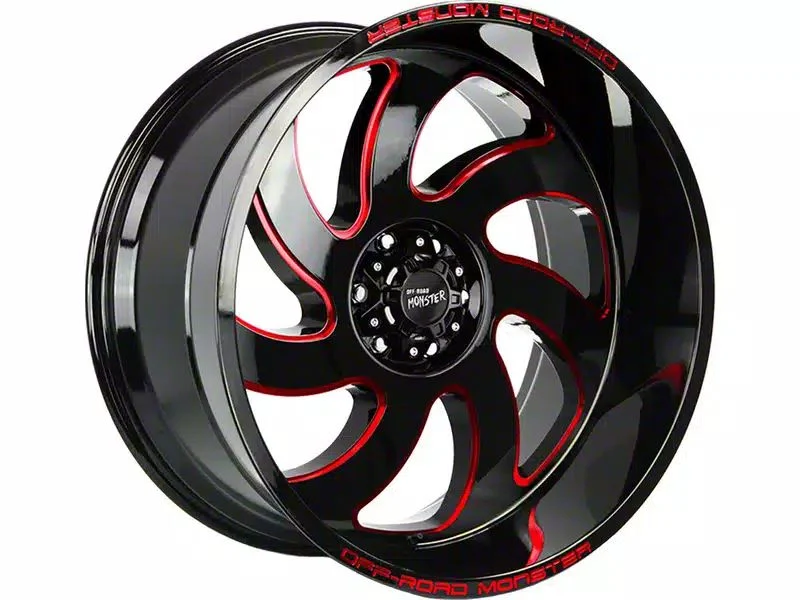 Off-Road Monster M07 Gloss Black Candy Red Milled 6-Lug Wheel; 20x10; -19mm Offset (21-26 Tahoe)