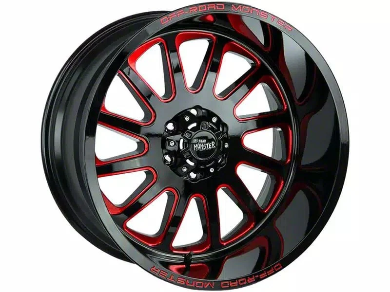 Off-Road Monster M17 Gloss Black Candy Red Milled 6-Lug Wheel; 20x10; -19mm Offset (21-26 Tahoe)