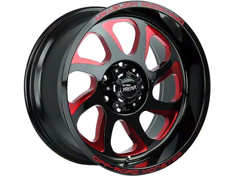 Off-Road Monster M22 Gloss Black Candy Red Milled 6-Lug Wheel; 20x10; -19mm Offset (21-26 Tahoe)