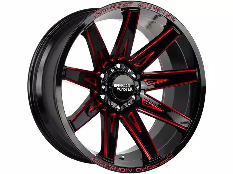 Off-Road Monster M25 Gloss Black Candy Red Milled 6-Lug Wheel; 20x10; -19mm Offset (21-26 Tahoe)