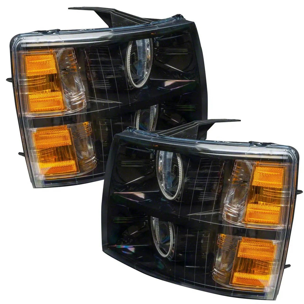 Oracle OE Style Headlights with ColorSHIFT Round Ring LED Halo; Black Housing; Clear Lens (07-13 Silverado 1500)