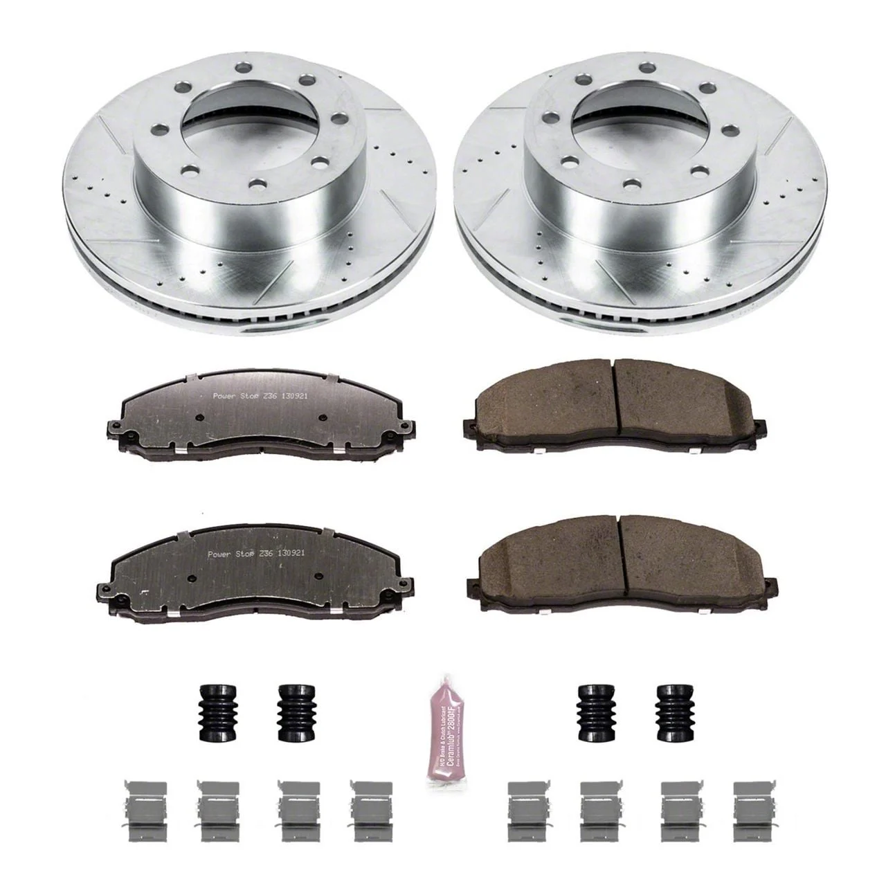 PowerStop Z36 Extreme Truck and Tow 8-Lug Brake Rotor and Pad Kit; Front (13-22 4WD F-250 Super Duty)