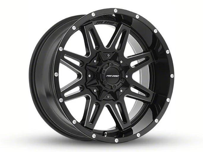 Pro Comp Wheels Blockade Gloss Black Milled 8-Lug Wheel; 20x9.5; -6mm Offset (06-08 RAM 1500 Mega Cab)
