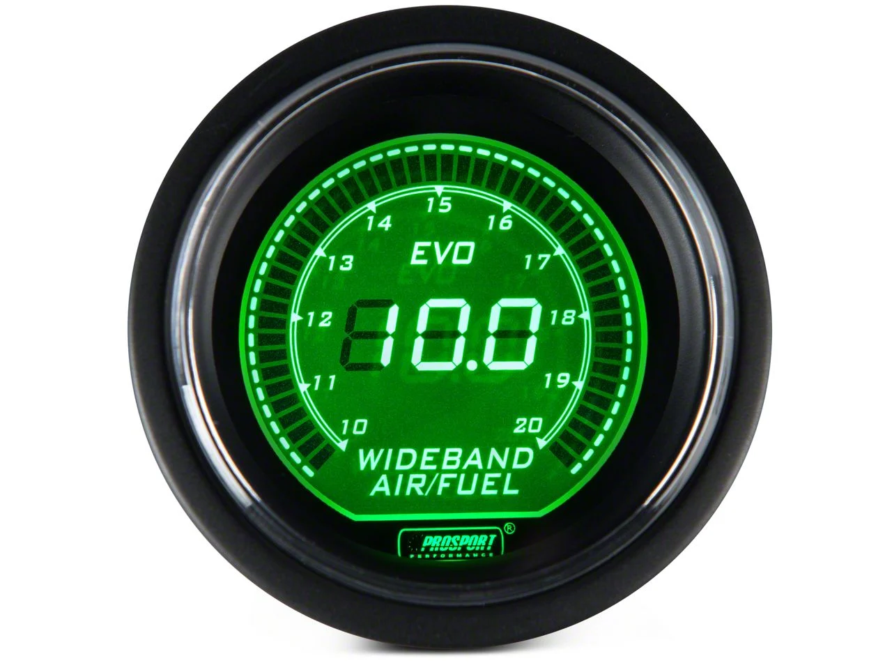 Prosport 52mm EVO Series Wideband Air Fuel Ratio Gauge with Bosch Sensor; Electrical; Green/White (Universal; Some Adaptation May Be Required)