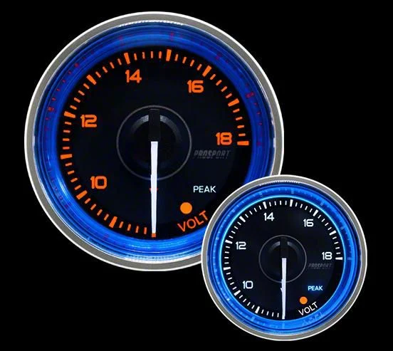 Prosport 52mm Crystal Blue Series Volt Gauge; Electrical; Amber/White with Blue Halo Ring (Universal; Some Adaptation May Be Required)