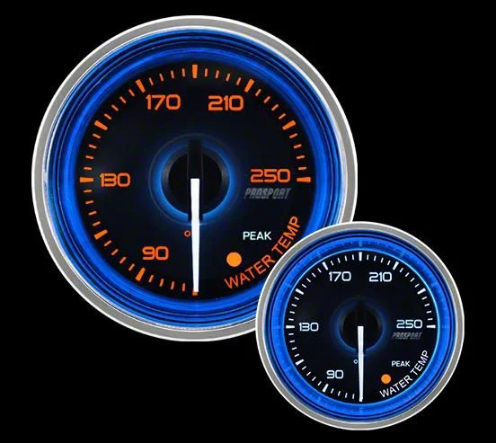 Prosport 52mm Crystal Blue Series Water Temperature Gauge; Electrical; Amber/White with Blue Halo Ring (Universal; Some Adaptation May Be Required)