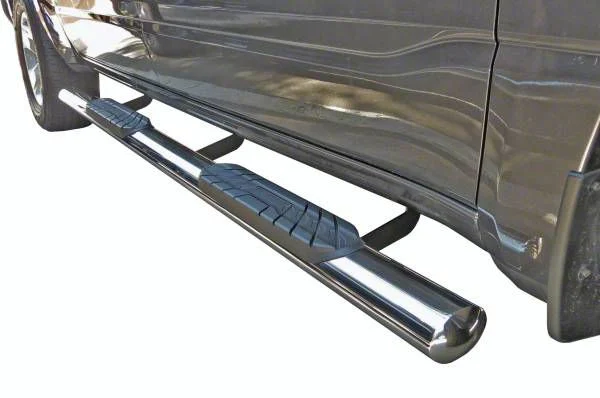 4-Inch Straight Oval Side Step Bars; Stainless Steel (09-18 RAM 1500 Quad Cab)
