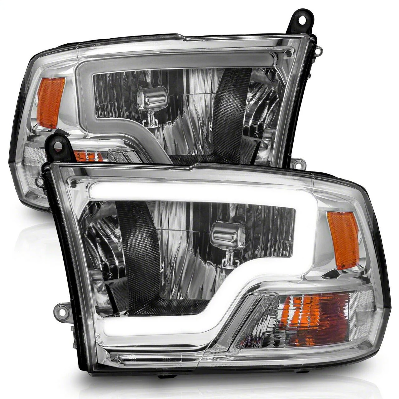 Light Bar Style Crystal Headlights; Chrome Housing; Clear Lens (09-18 RAM 1500 w/ Factory Halogen Dual Headlights)