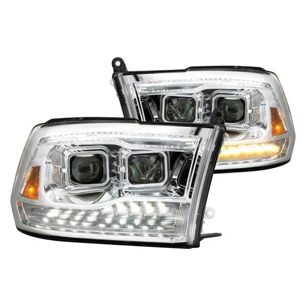 Light Bar Style Projector Headlights; Chrome Housing; Clear Lens (09-18 RAM 1500 w/ Factory Halogen Non-Projector Headlights)