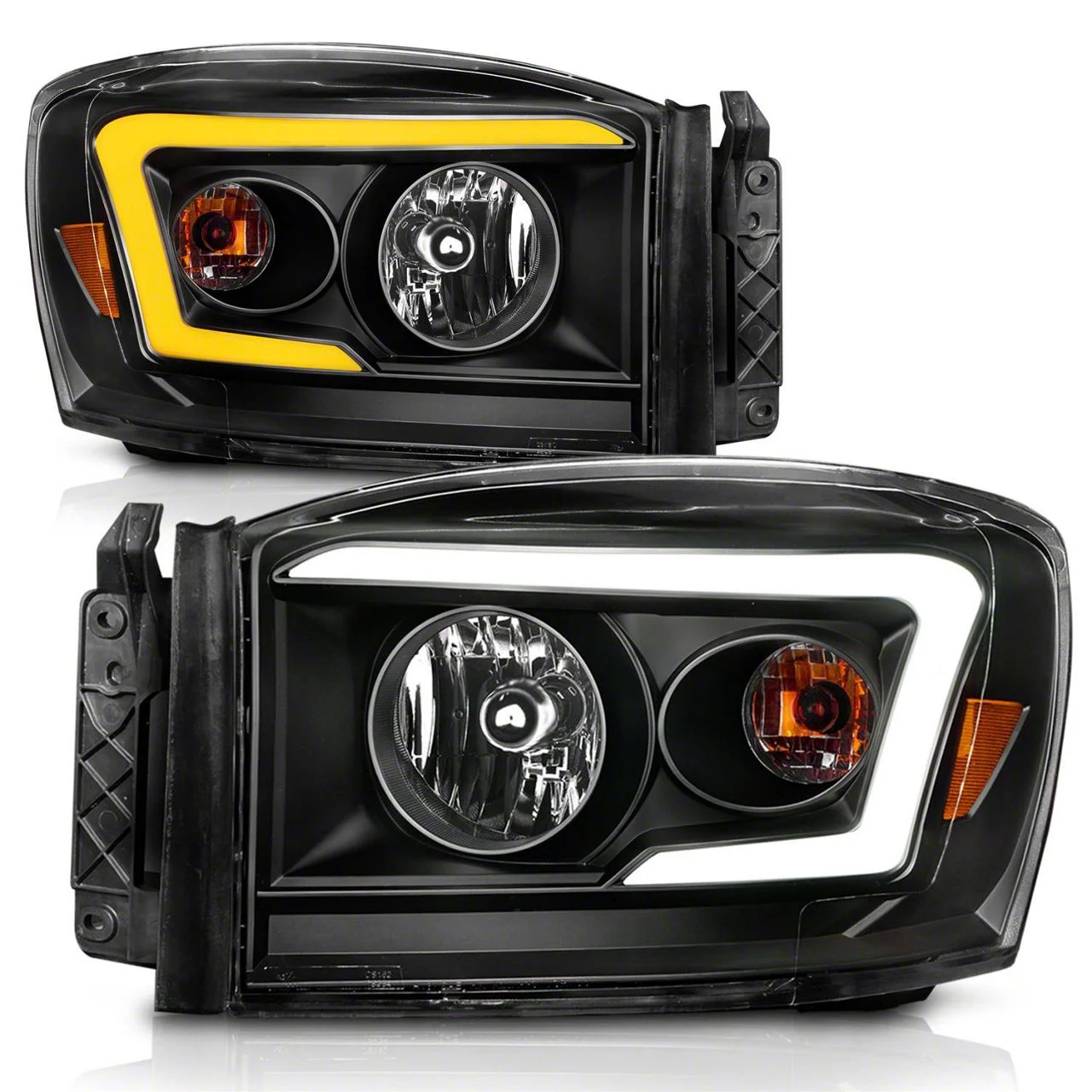 Light Bar Style Switchback Crystal Headlights; Black Housing; Clear Lens (06-08 RAM 1500)