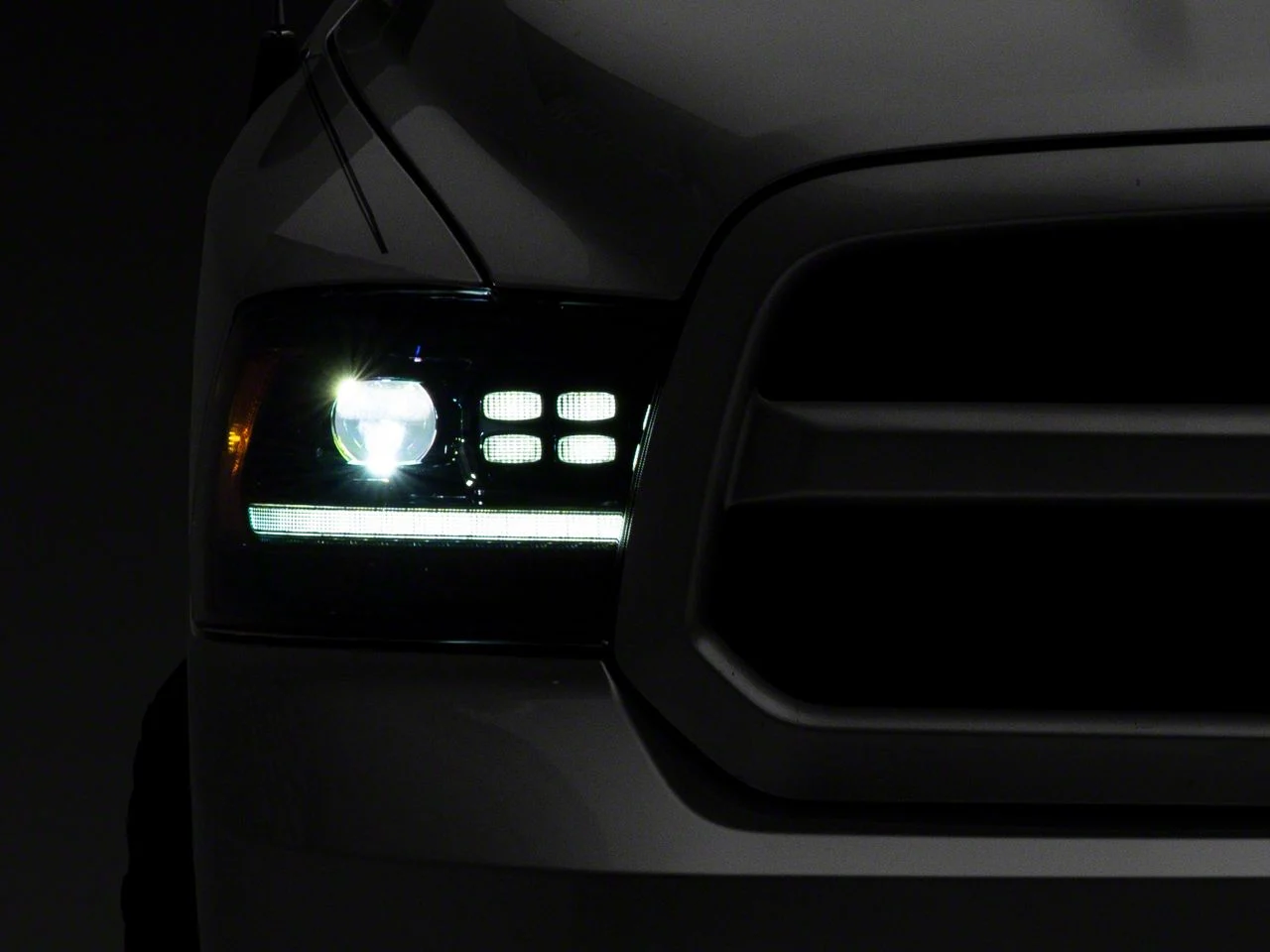 AlphaRex LUXX-Series LED Projector Headlights; Alpha Black Housing; Clear Lens (13-18 RAM 1500 w/ Factory Projector Headlights)