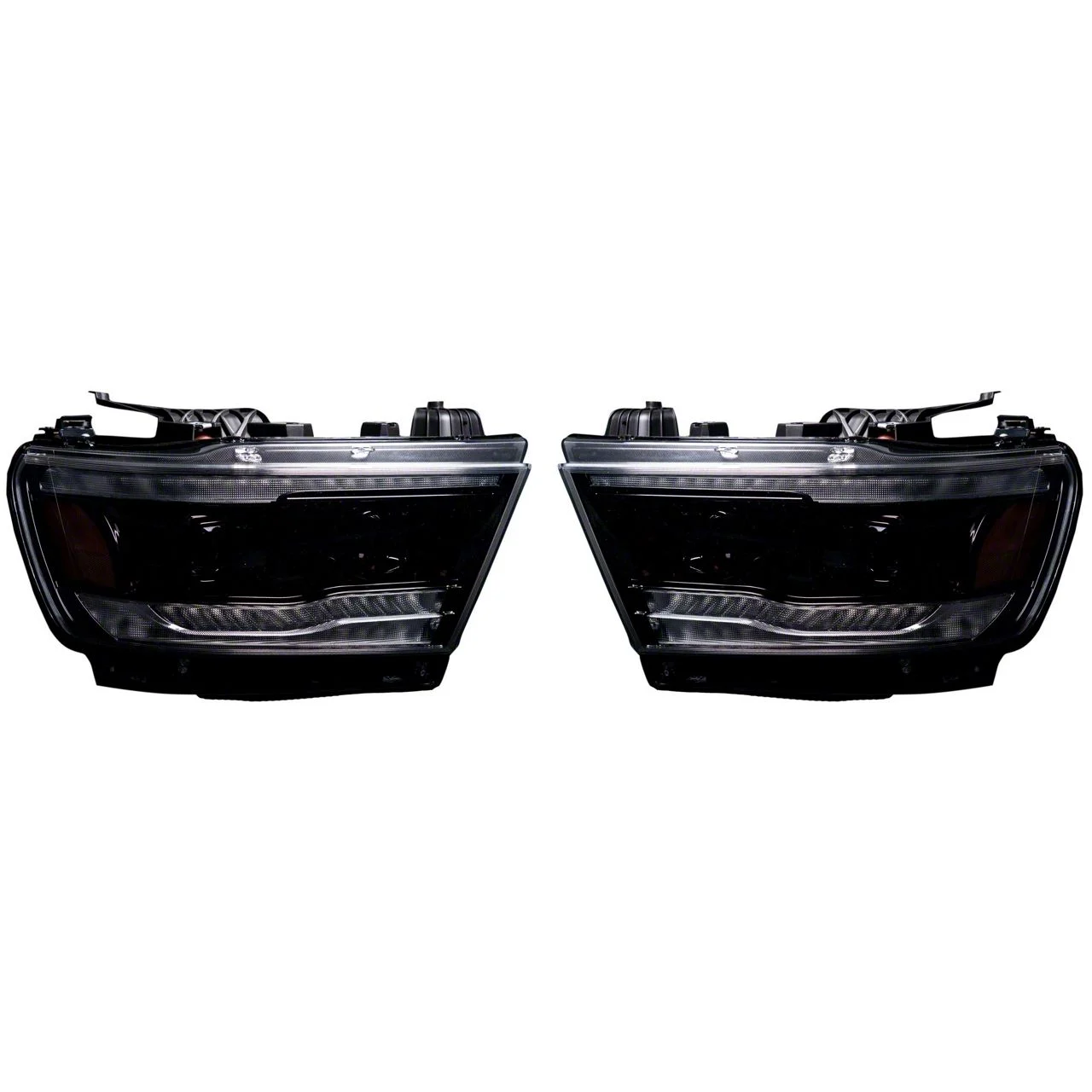 OLED DRL and Scanning Switchback Projector Headlights; Black Housing; Smoked Lens (19-24 RAM 1500 w/ Factory Halogen Headlights)