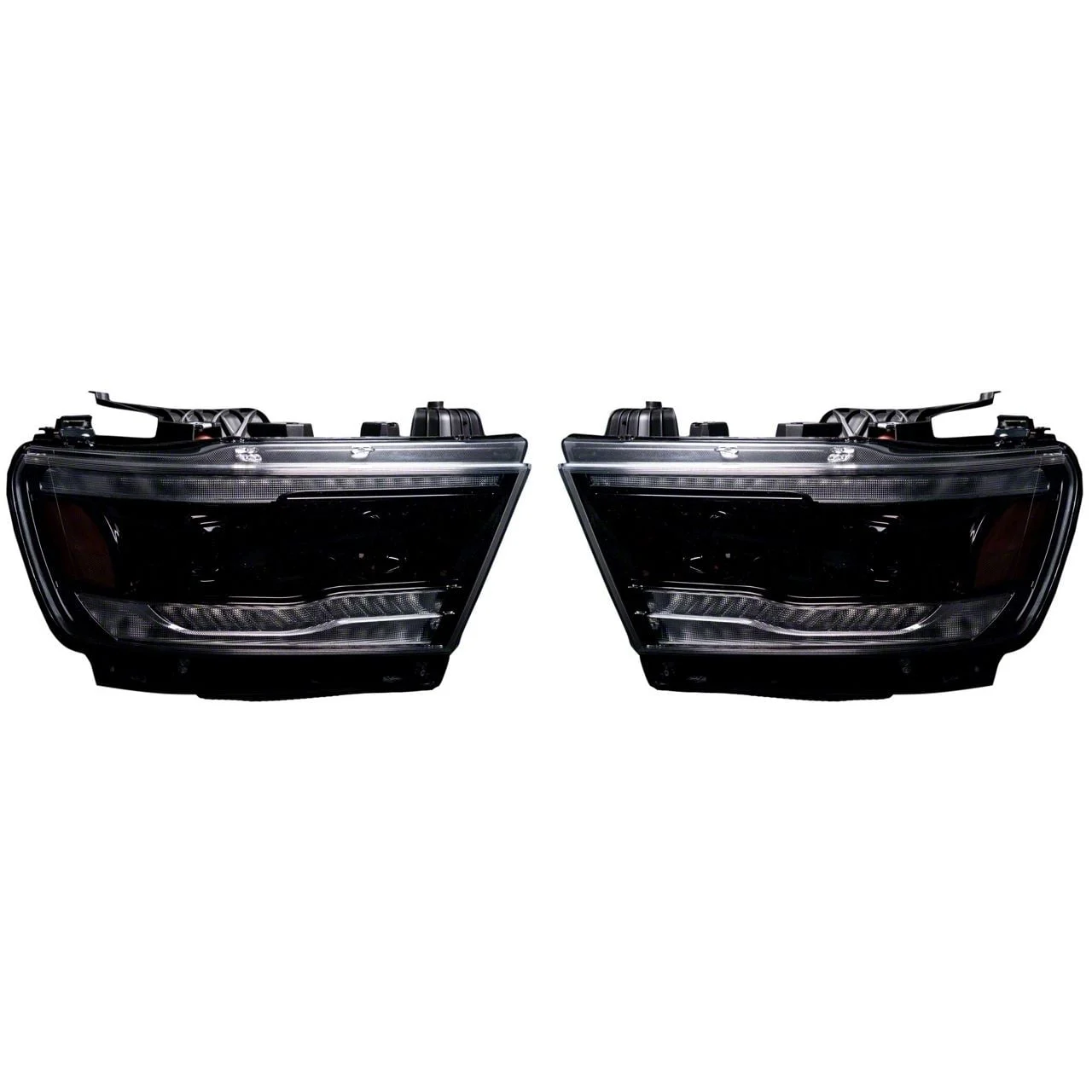 OLED DRL Scanning Switchback Projector Headlights; Black Housing; Smoked Lens (19-24 RAM 1500 w/ Factory Halogen Headlights)