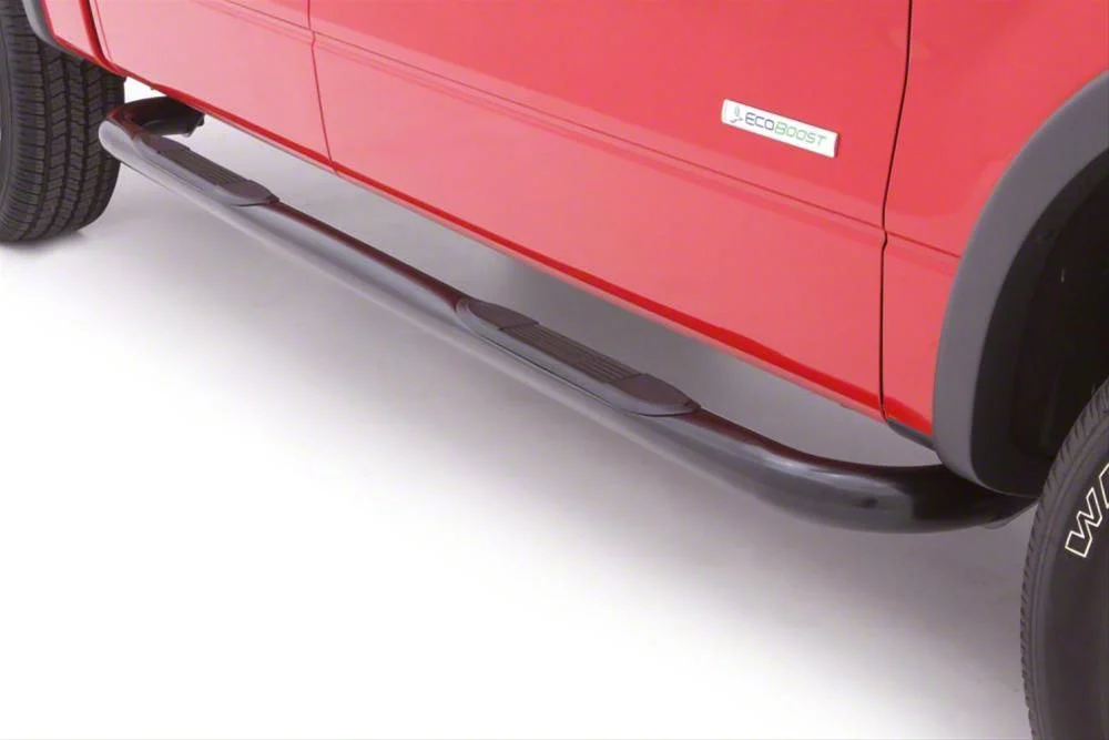 3-Inch Round Bent Nerf Side Step Bars; Black (09-18 RAM 1500 Quad Cab)