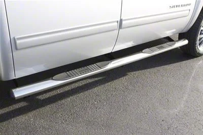 4-Inch Oval Straight Nerf Side Step Bars; Polished Stainless (19-26 RAM 1500 Crew Cab)