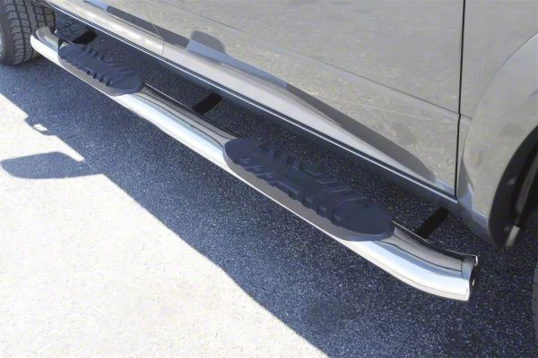 5-Inch Oval Curved Nerf Side Step Bars; Polished Stainless (09-18 RAM 1500 Crew Cab)