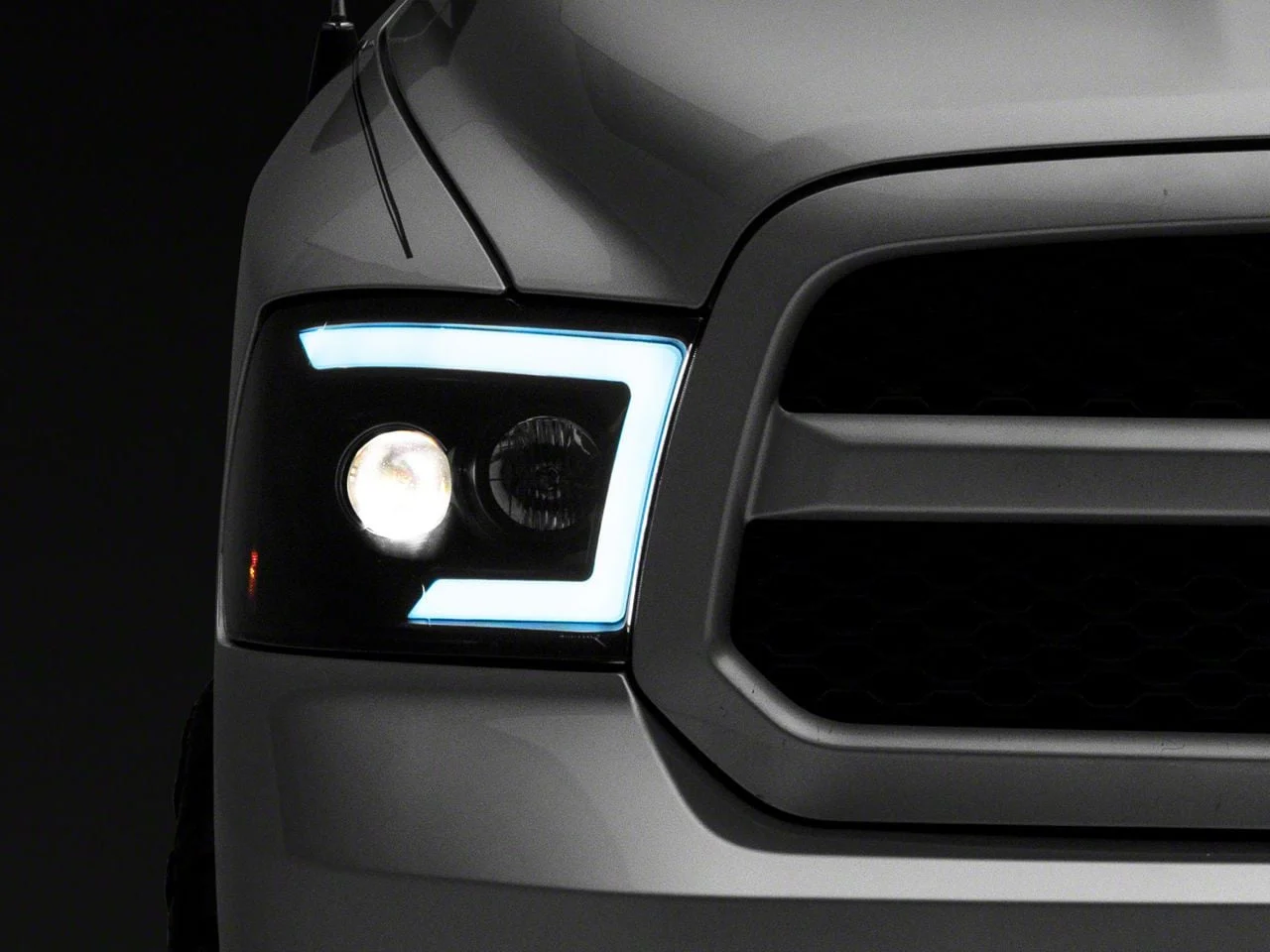 Switchback Sequential LED C-Bar Projector Headlights; Matte Black Housing; Smoked Lens (09-18 RAM 1500 w/ Factory Halogen Non-Projector Headlights)