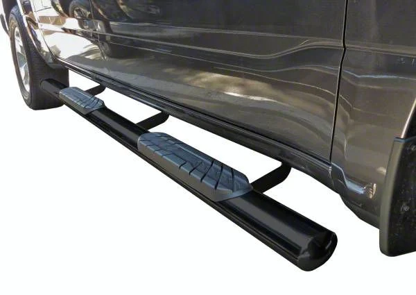 4-Inch Straight Oval Side Step Bars; Semi-Gloss Black (03-09 RAM 2500 Quad Cab)