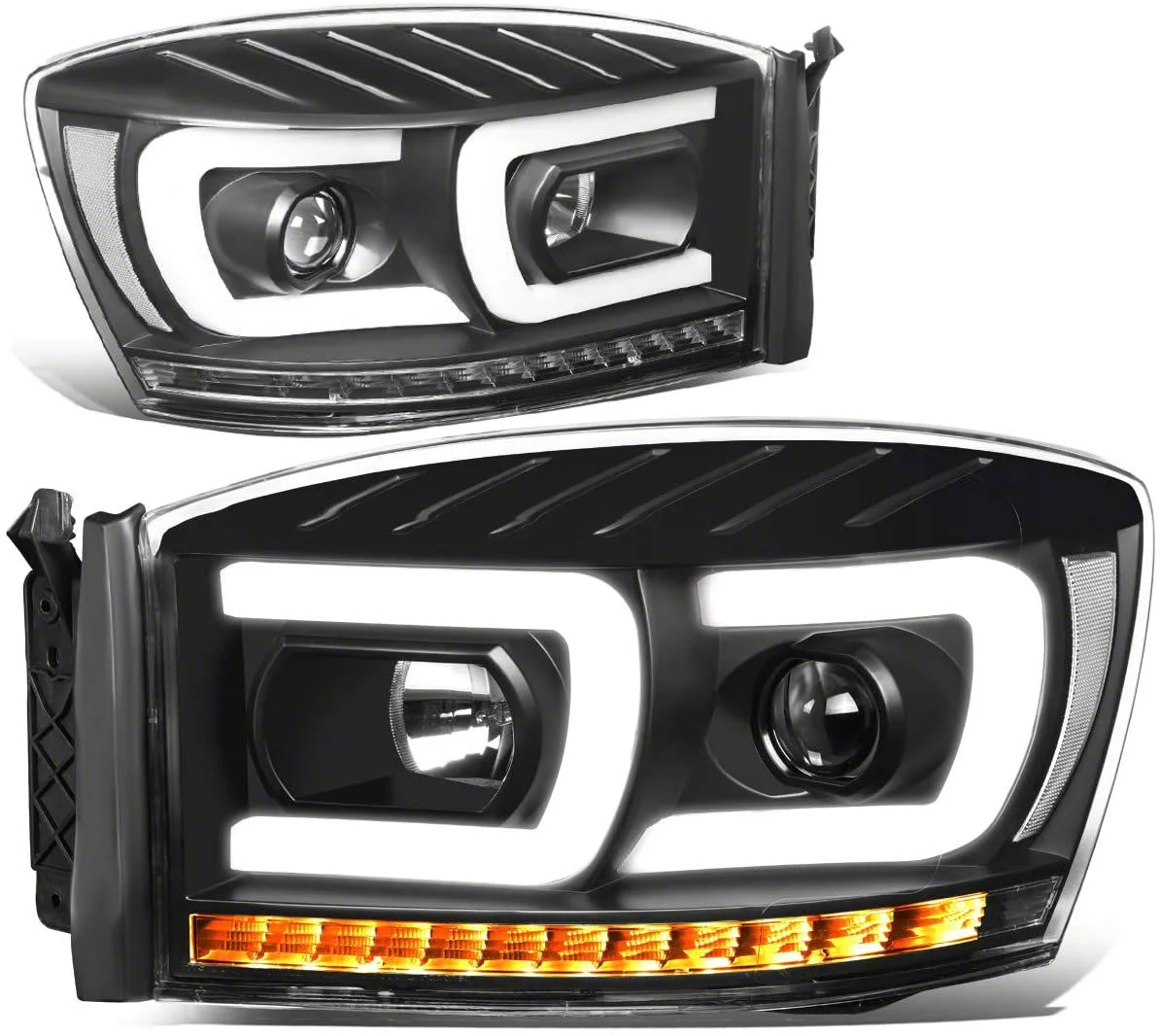 Dual LED DRL Projector Headlight with Clear Corner Lights; Black Housing; Clear Lens (06-09 RAM 2500)