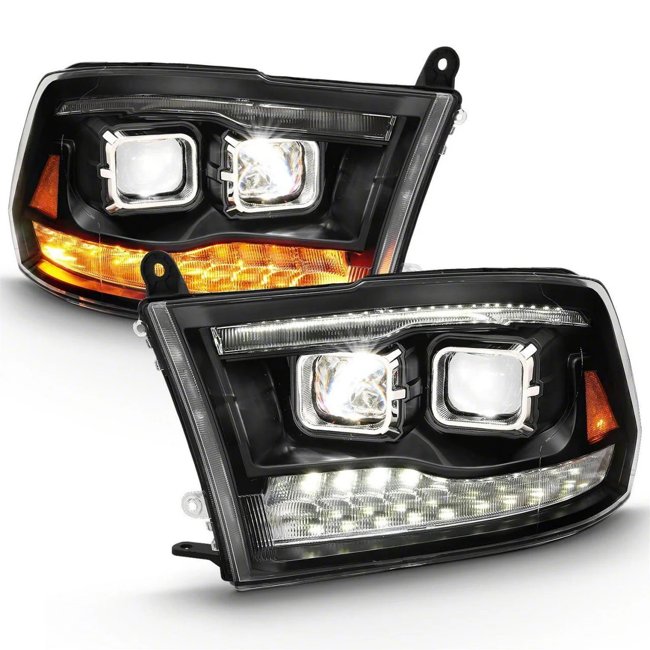 Dual LED Switchback Projector Headlights; Black Housing; Clear Lens (10-18 RAM 2500)