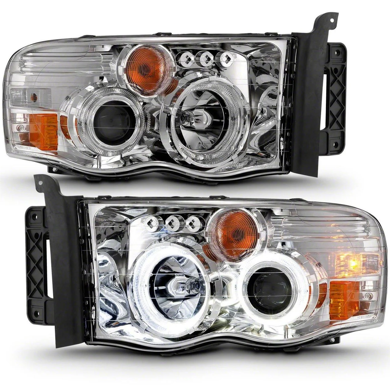 Halo Projector Headlights; Chrome Housing; Clear Lens (03-05 RAM 2500)