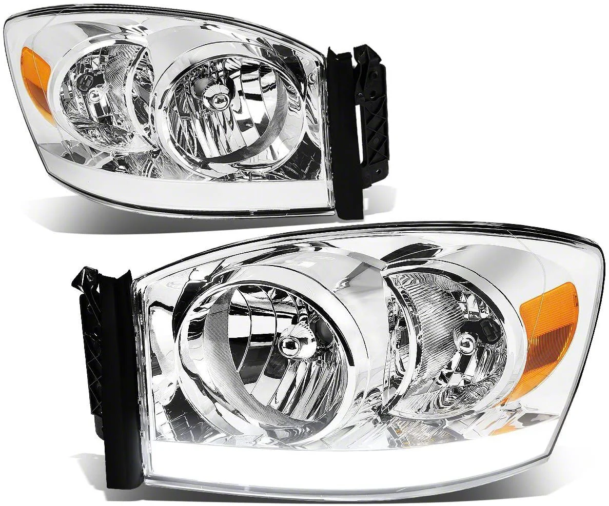 LED DRL Headlights with Amber Corner Lights; Chrome Housing; Clear Lens (06-09 RAM 2500)