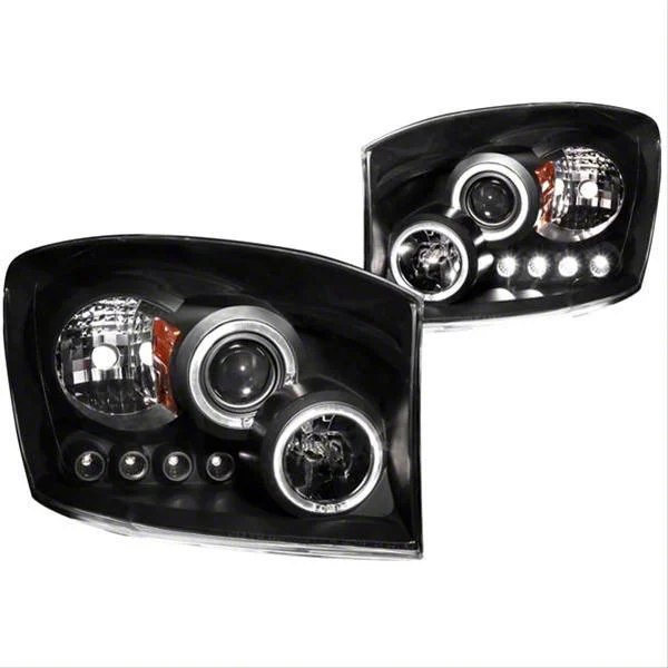 LED Halo Projector Headlights; Black Housing; Clear Lens (06-09 RAM 2500)