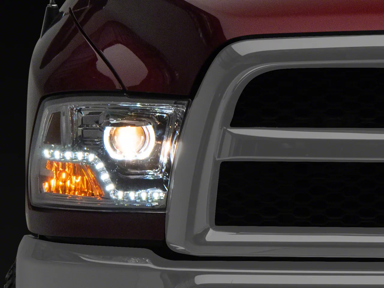 LED Halo Projector Headlights; Chrome Housing; Clear Lens (10-18 RAM 2500 w/ Factory Halogen Non-Projector Headlights)