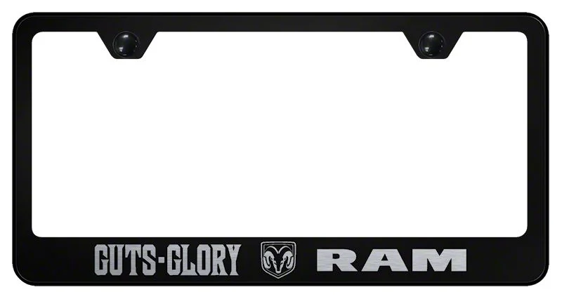 Guts, Glory, RAM Laser Etched License Plate Frame; Black (Universal; Some Adaptation May Be Required)