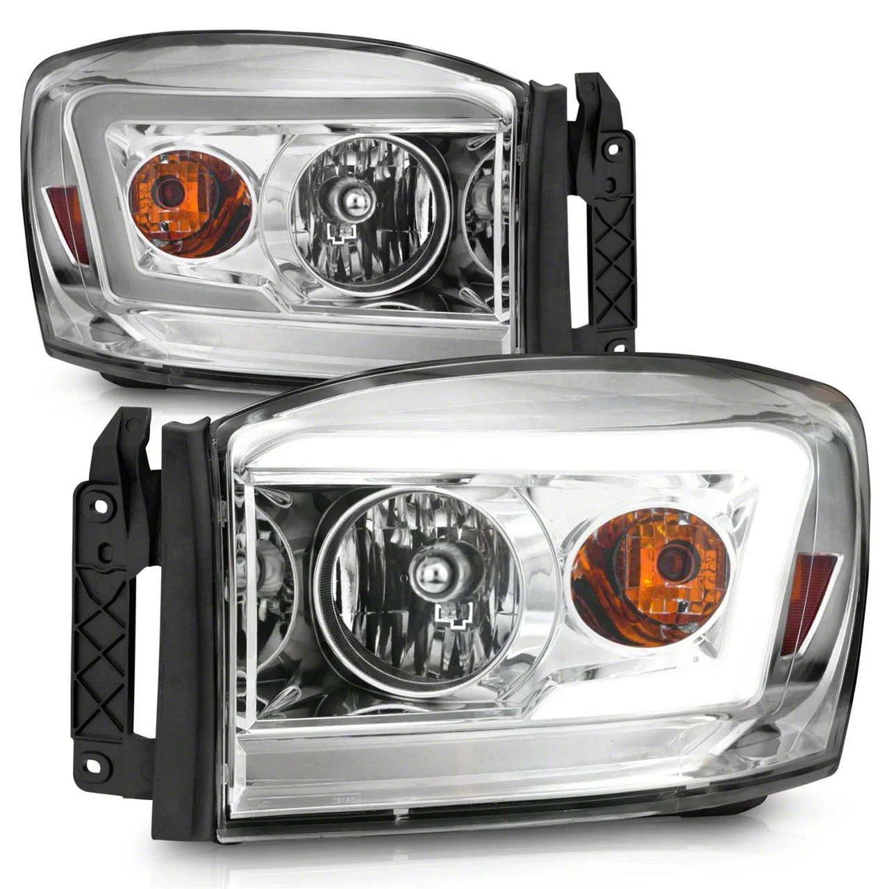 Light Bar Style Crystal Headlights; Chrome Housing; Clear Lens (06-09 RAM 2500)